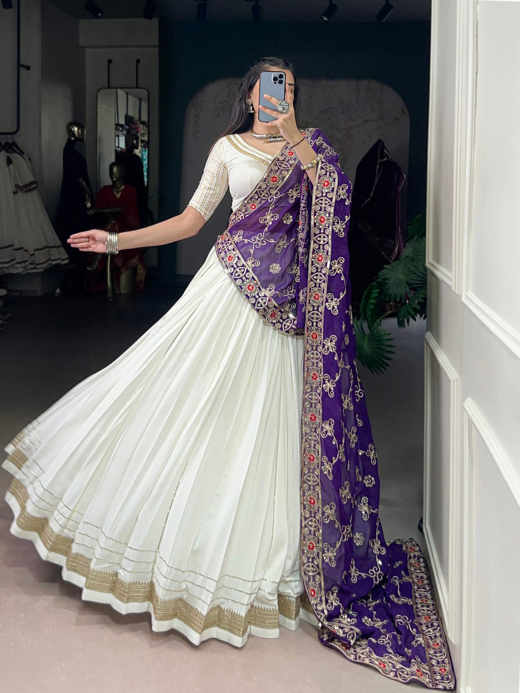 Lorenvalley Fashion White Pure Rayon Lace Touch Up Lehenga Choli with Dupatta