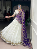 Lorenvalley Fashion White Pure Rayon Lace Touch Up Lehenga Choli with Dupatta