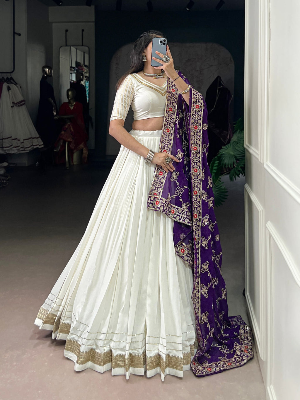 Lorenvalley Fashion White Pure Rayon Lace Touch Up Lehenga Choli with Dupatta