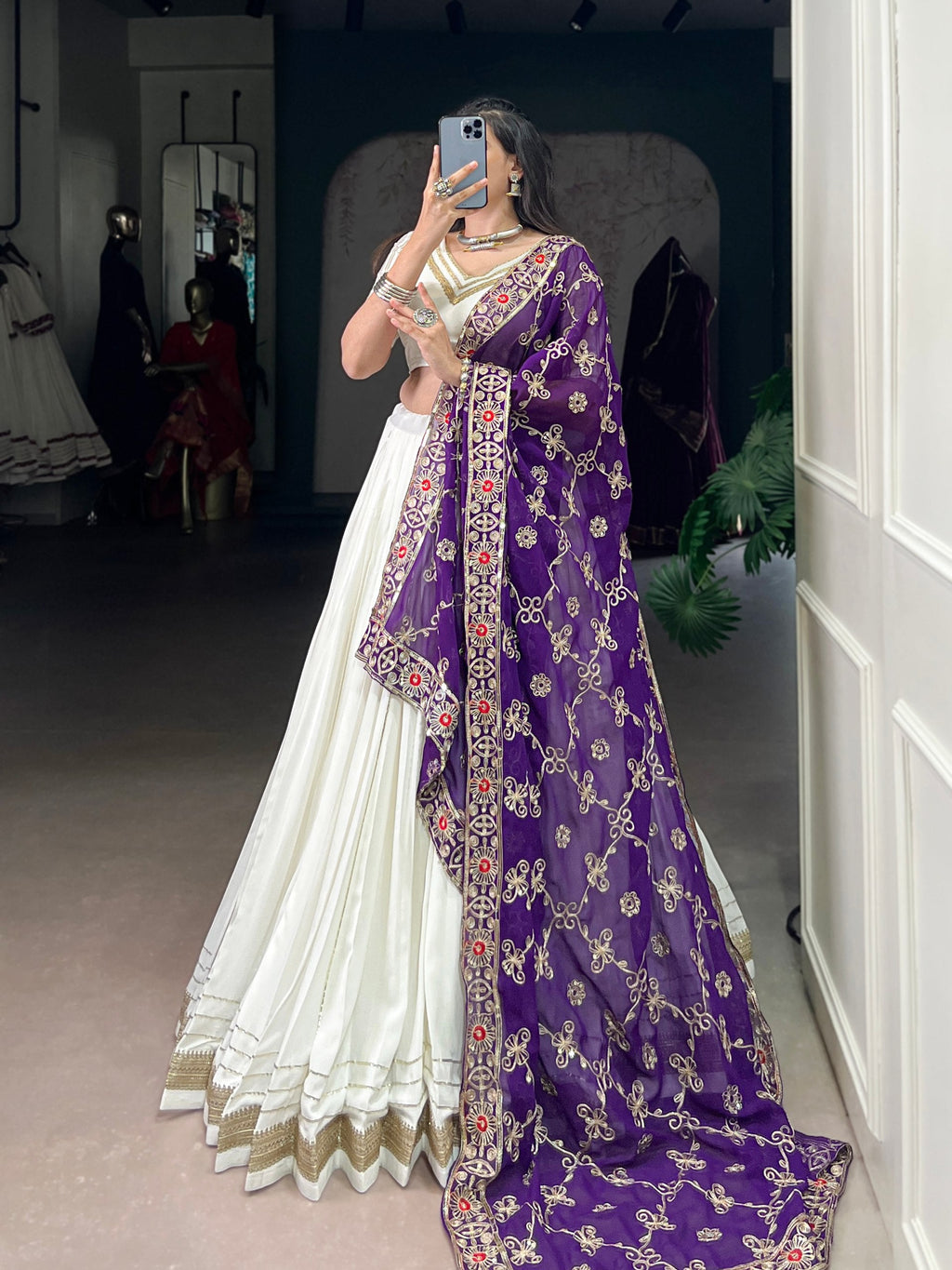 Lorenvalley Fashion White Pure Rayon Lace Touch Up Lehenga Choli with Dupatta