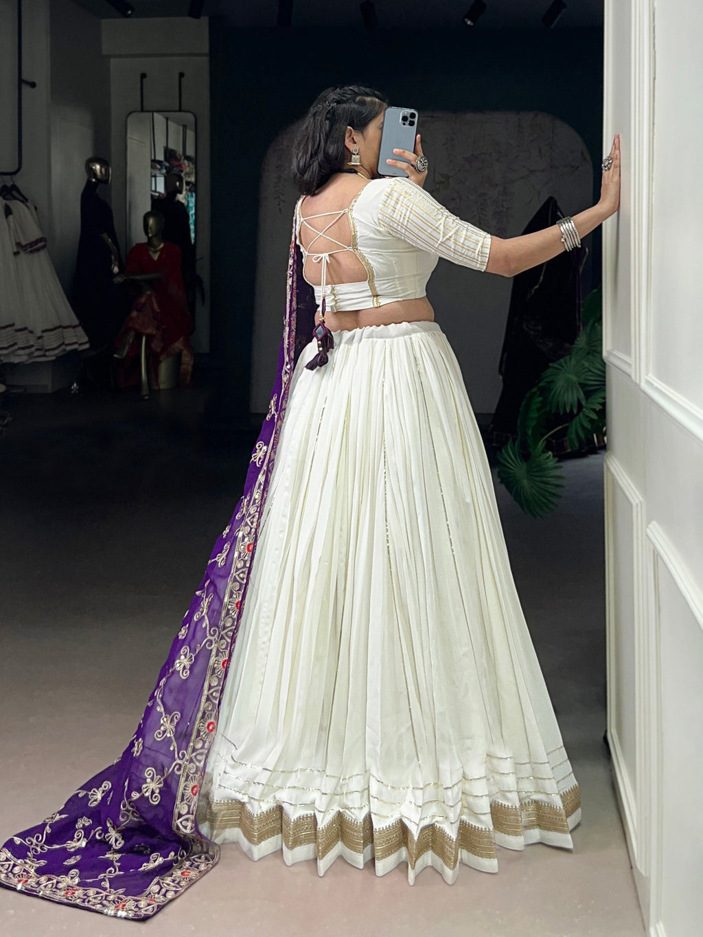 Lorenvalley Fashion White Pure Rayon Lace Touch Up Lehenga Choli with Dupatta