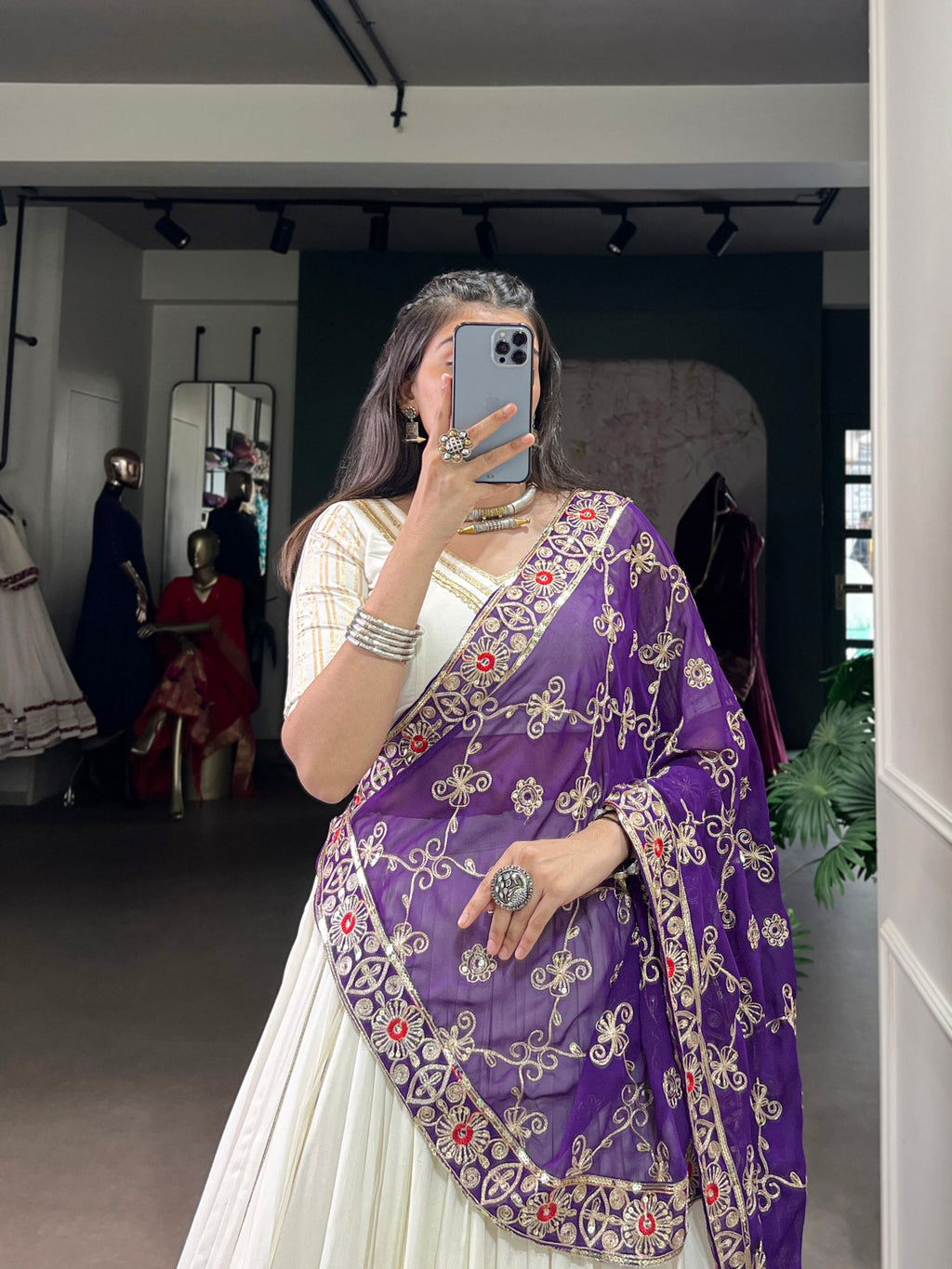 Lorenvalley Fashion White Pure Rayon Lace Touch Up Lehenga Choli with Dupatta