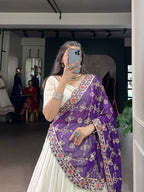 Lorenvalley Fashion White Pure Rayon Lace Touch Up Lehenga Choli with Dupatta