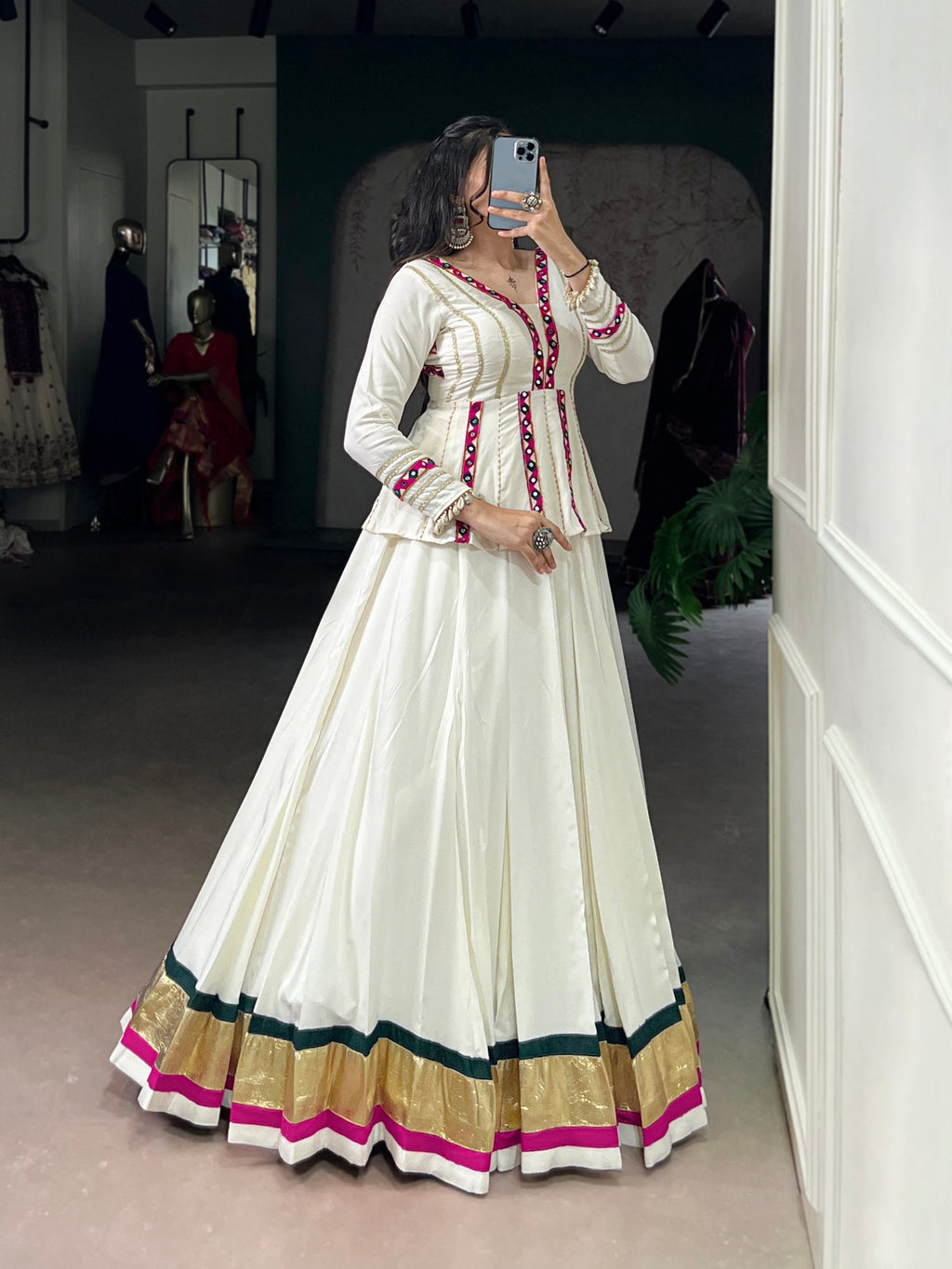 Lorenvalley Fashion White Pure Rayon Embossed Design Lace Touch up Lehenga Choli