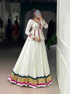 Lorenvalley Fashion White Pure Rayon Embossed Design Lace Touch up Lehenga Choli