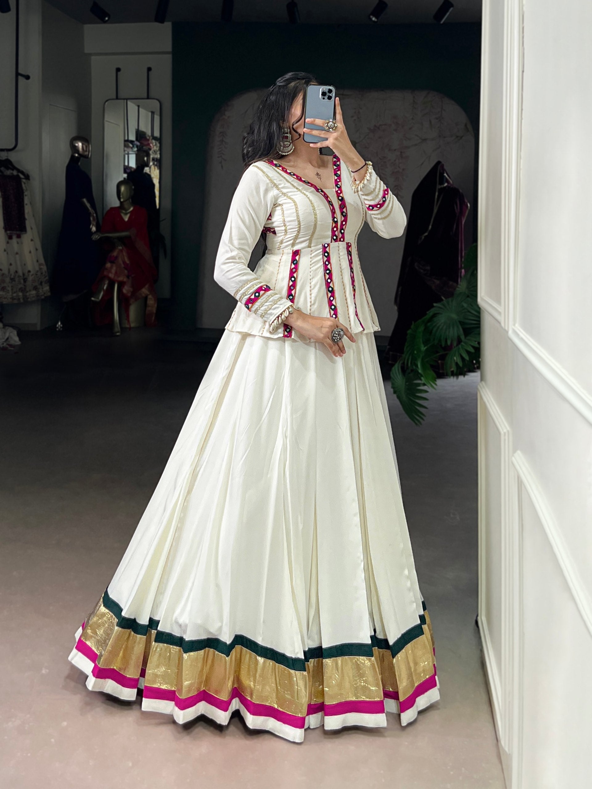 Lorenvalley Fashion White Pure Rayon Embossed Design Lace Touch up Lehenga Choli