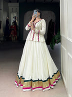 Lorenvalley Fashion White Pure Rayon Embossed Design Lace Touch up Lehenga Choli