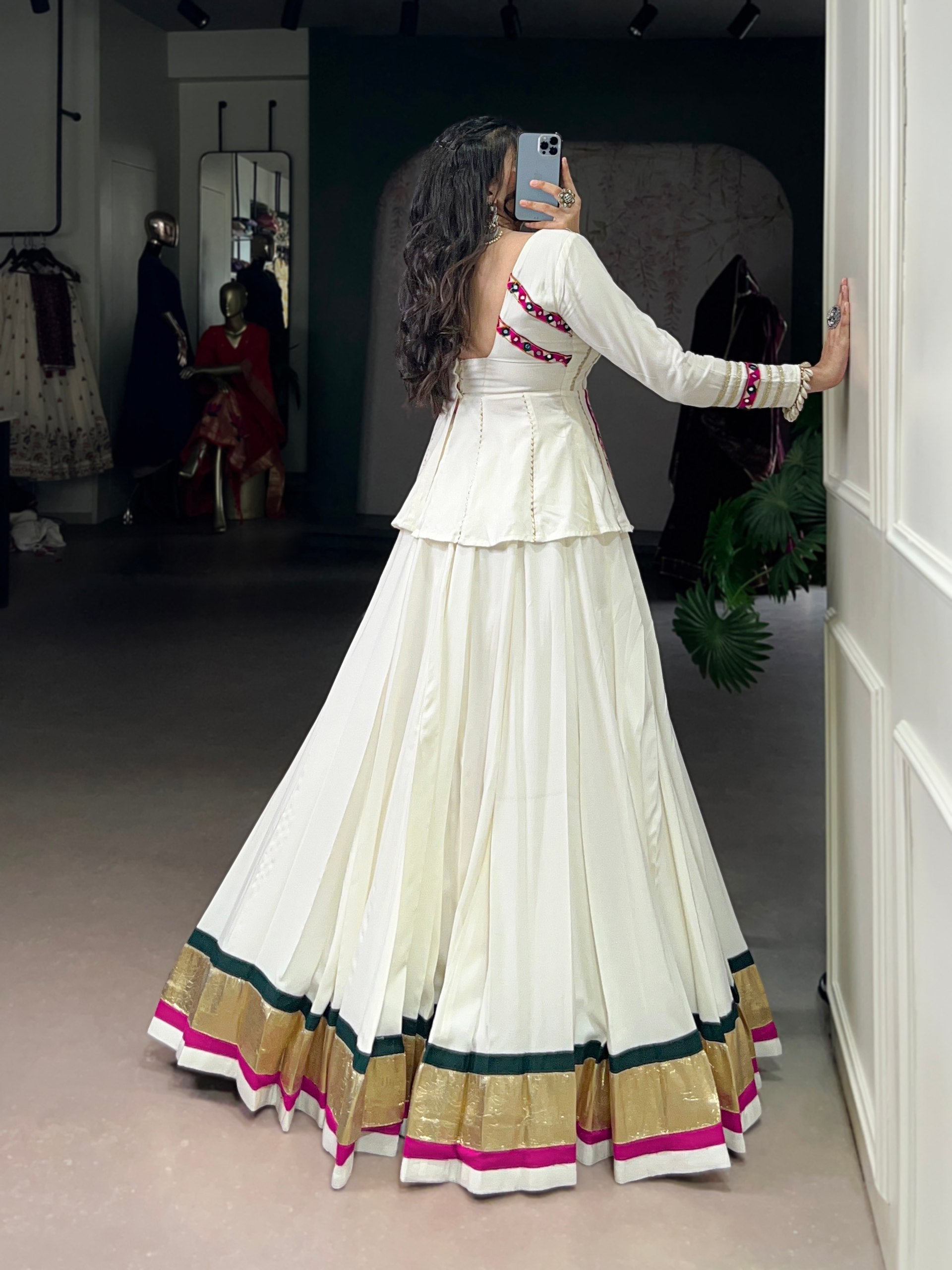 Lorenvalley Fashion White Pure Rayon Embossed Design Lace Touch up Lehenga Choli