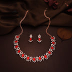 Tehzeeb Creations Red Colour Ad Studded Necklace Jewellery Set With Matching Earrings For Women And Girls