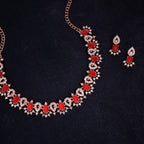 Tehzeeb Creations Red Colour Ad Studded Necklace Jewellery Set With Matching Earrings For Women And Girls