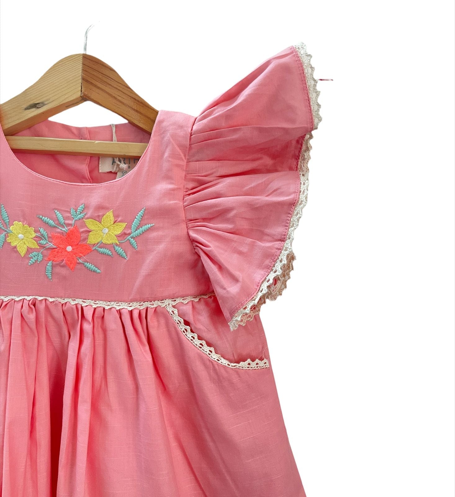 ArthLife Peach Floral Embroidered Dress