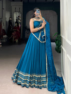 Lorenvalley Fashion Teal Pure Rayon Lace Touch Up Lehenga Choli with Dupatta