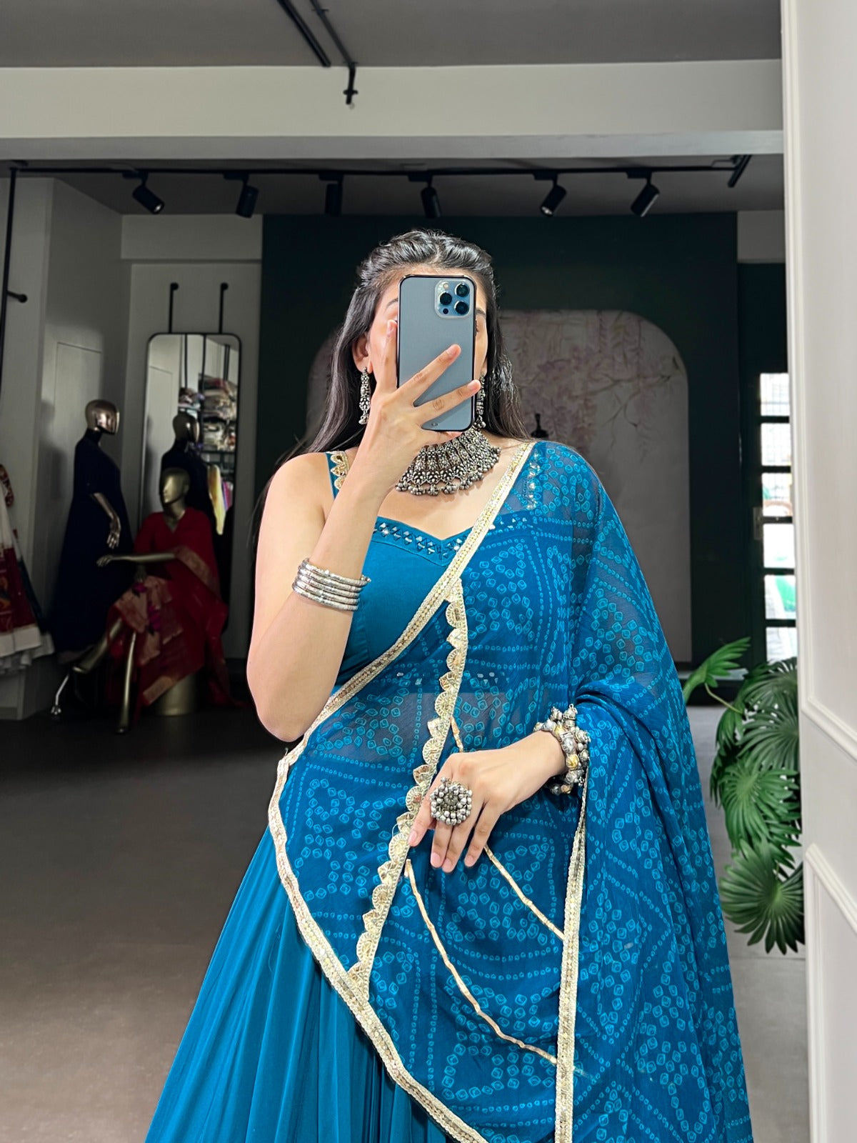 Lorenvalley Fashion Teal Pure Rayon Lace Touch Up Lehenga Choli with Dupatta