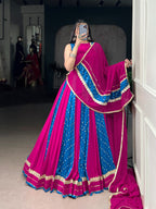Lorenvalley Fashion Pink Tasar Silk Bandhej Print With Lace Touch Up Lehenga Choli with Dupatta