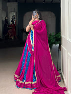 Lorenvalley Fashion Pink Tasar Silk Bandhej Print With Lace Touch Up Lehenga Choli with Dupatta
