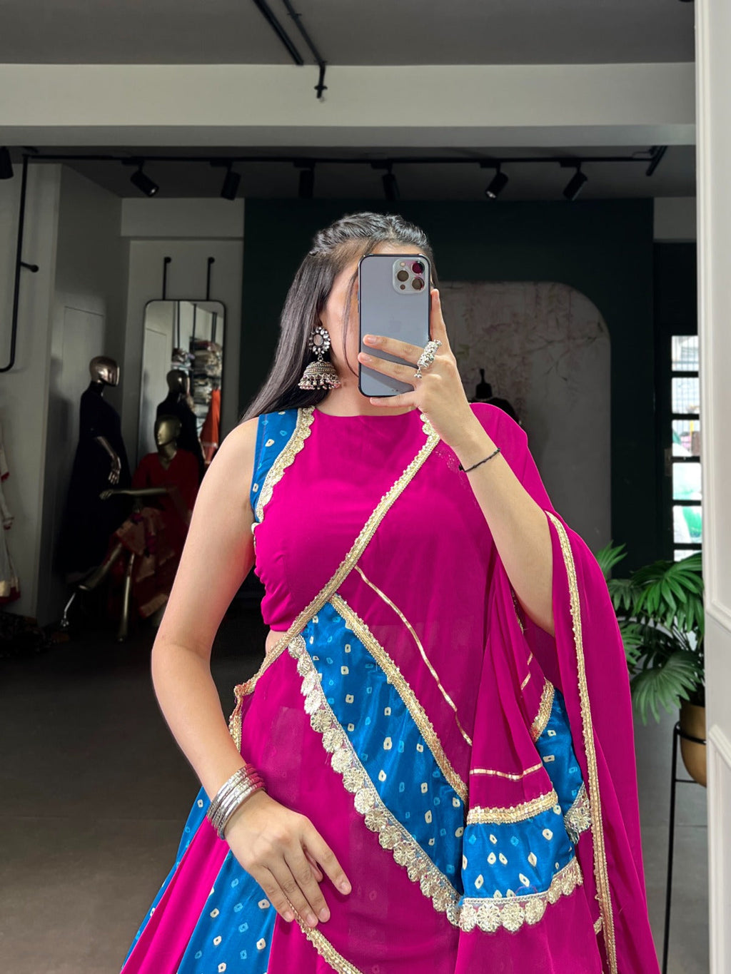 Lorenvalley Fashion Pink Tasar Silk Bandhej Print With Lace Touch Up Lehenga Choli with Dupatta