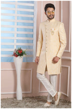 Raivat Ethnic Jacquard Silk Thread Work Indo Western In Yellow Colour - Distacart