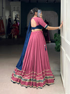 Lorenvalley Fashion Peach Pure Rayon Lace Touch Up Lehenga Choli with Dupatta
