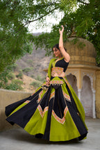 Lorenvalley Pure Cotton Plain With Gamthi Work And Gota Patti With Cowrie (Kodi) Lace Touch Up Lehenga Choli with Dupatta