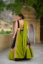 Lorenvalley Pure Cotton Plain With Gamthi Work And Gota Patti With Cowrie (Kodi) Lace Touch Up Lehenga Choli with Dupatta