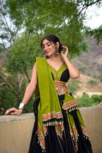 Lorenvalley Pure Cotton Plain With Gamthi Work And Gota Patti With Cowrie (Kodi) Lace Touch Up Lehenga Choli with Dupatta