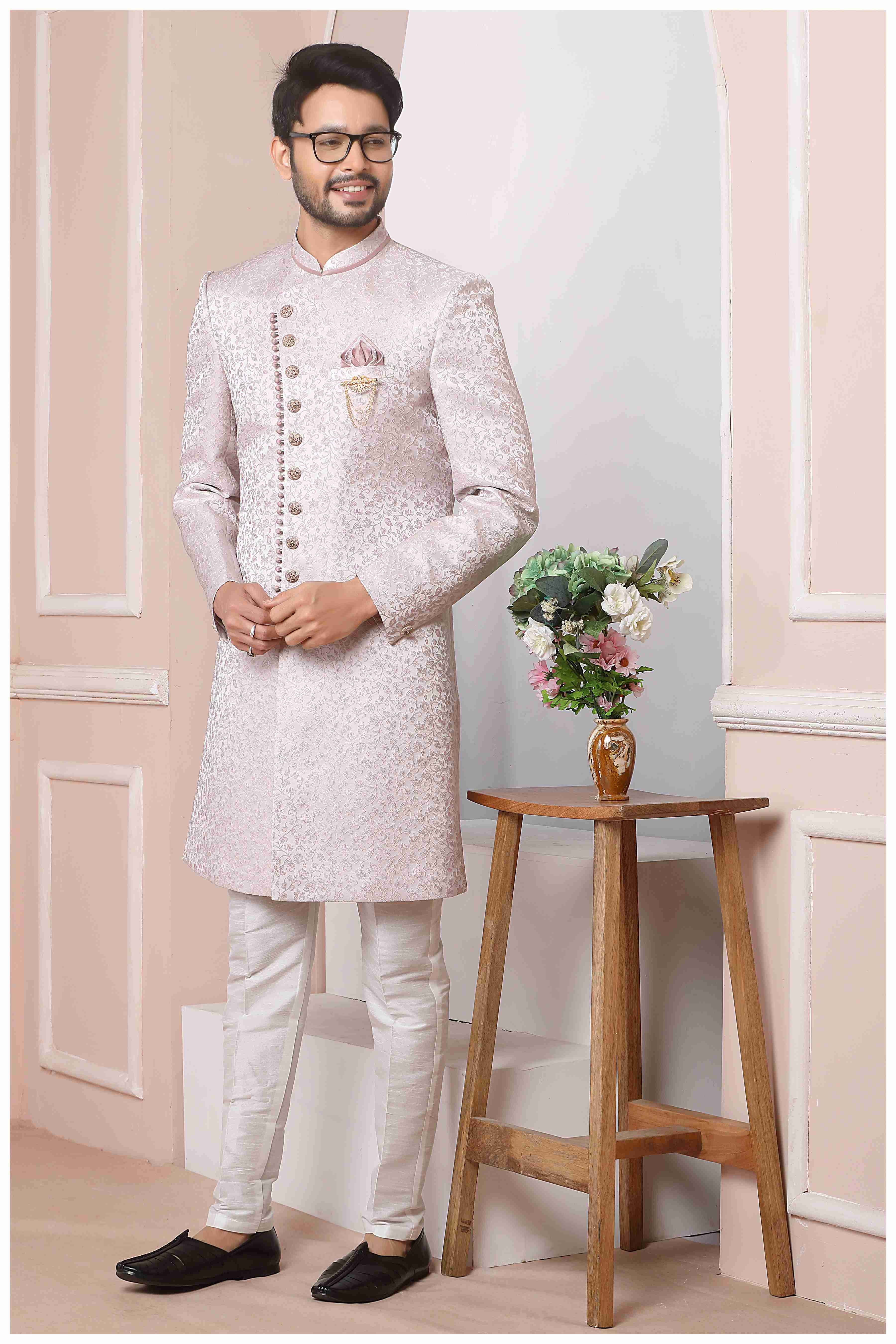 Raivat Ethnic Jacquard Silk Thread Work Indo Western In Onion Pink Colour - Distacart