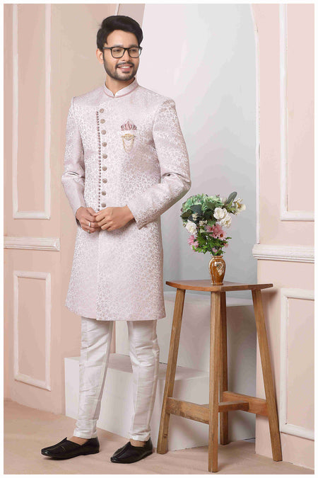 Raivat Ethnic Jacquard Silk Thread Work Indo Western In Onion Pink Colour