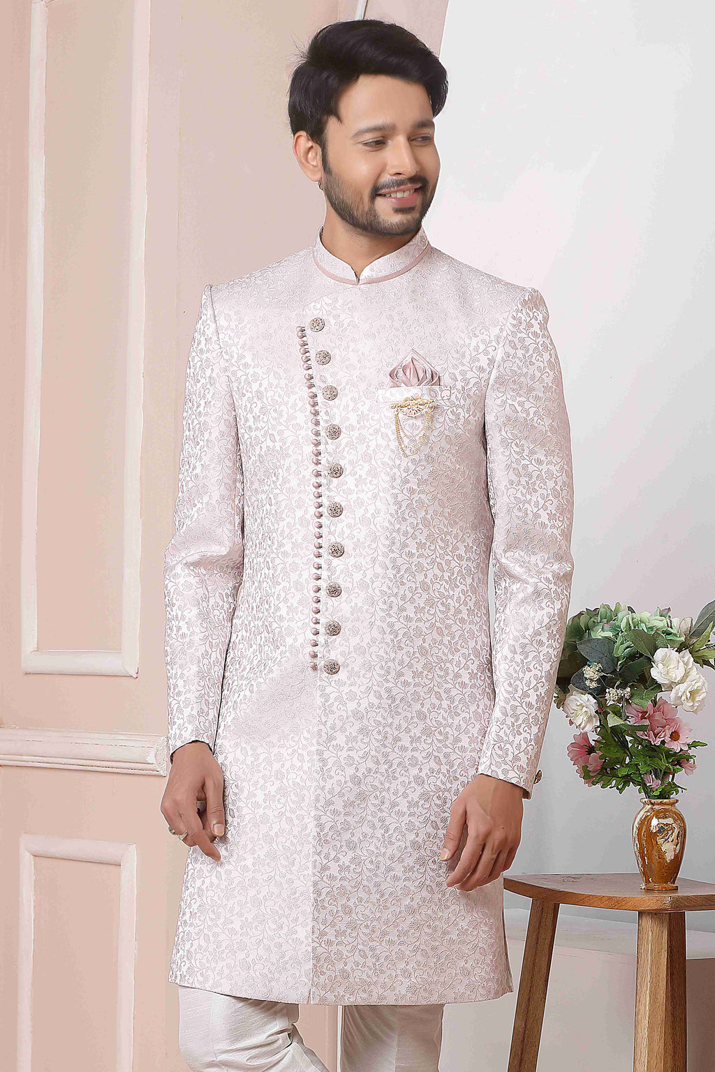 Raivat Ethnic Jacquard Silk Thread Work Indo Western In Onion Pink Colour - Distacart