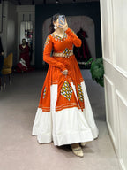 Lorenvalley Fashion Orange Pure Rayon Plain And Gamthi Patch Work With Gota Patti Touch Up Lehenga Choli