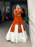 Lorenvalley Fashion Orange Pure Rayon Plain And Gamthi Patch Work With Gota Patti Touch Up Lehenga Choli