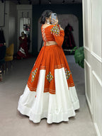Lorenvalley Fashion Orange Pure Rayon Plain And Gamthi Patch Work With Gota Patti Touch Up Lehenga Choli