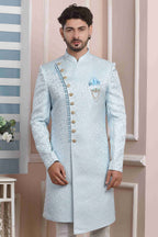 Raivat Ethnic Jacquard Silk Thread Work Indo Western In Sky Blue Colour - Distacart