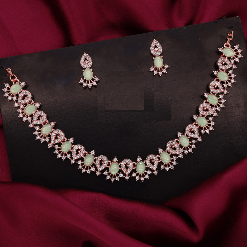 Tehzeeb Creations See Green Colour Ad Studded Necklace Jewellery Set With Matching Earrings For Women And Girls