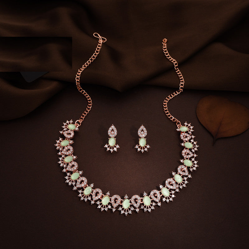 Tehzeeb Creations See Green Colour Ad Studded Necklace Jewellery Set With Matching Earrings For Women And Girls