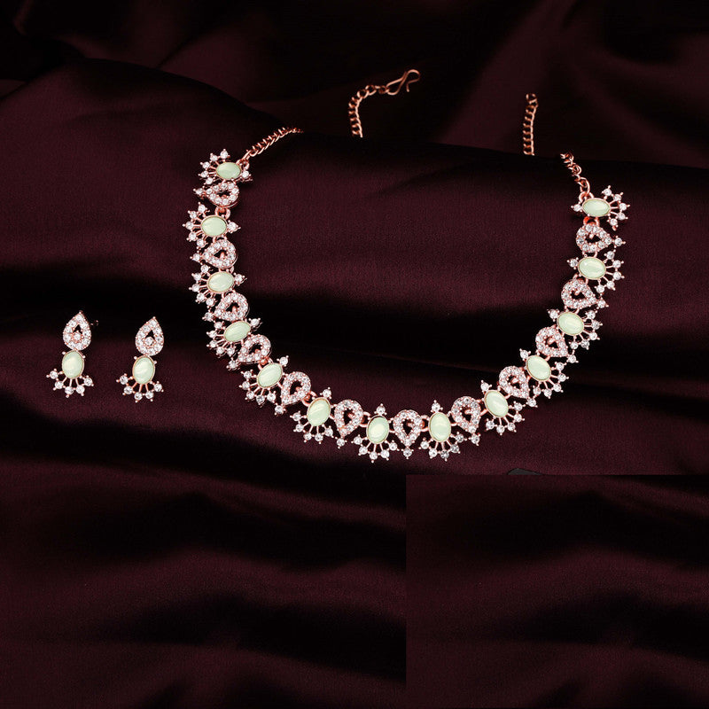Tehzeeb Creations See Green Colour Ad Studded Necklace Jewellery Set With Matching Earrings For Women And Girls