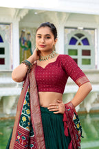 Lorenvalley Green Tussar Silk Patola Print With foil work Lehenga Choli