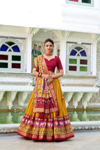 Lorenvalley Mustard Tussar Silk Patola Print With foil work Lehenga Choli