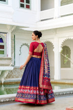 Lorenvalley Navyblue Tussar Silk Patola Print With foil work Lehenga Choli