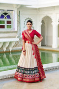 Lorenvalley Offwhite Tussar Silk Patola Print With foil work Lehenga Choli