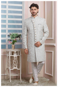 Raivat Ethnic Jacquard Silk Thread Work Indo Western In Grey Colour - Distacart