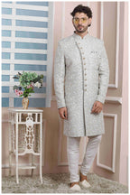 Raivat Ethnic Jacquard Silk Thread Work Indo Western In Grey Colour - Distacart