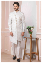 Raivat Ethnic Jacquard Silk Thread Work Indo Western In Light Grey Colour - Distacart
