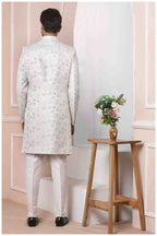 Raivat Ethnic Jacquard Silk Thread Work Indo Western In Light Grey Colour - Distacart