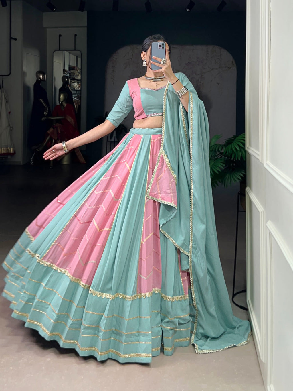 Lorenvalley Fashion Pure Rayon with Georgette Sequins and Thread Embroidery Work With Lace Touch Up Lehenga Choli with Dupatta