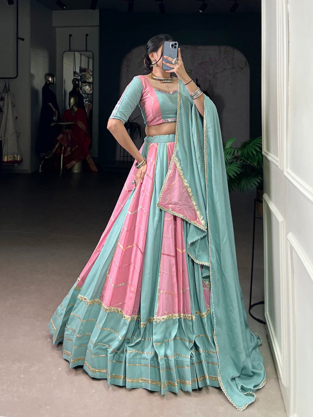 Lorenvalley Fashion Pure Rayon with Georgette Sequins and Thread Embroidery Work With Lace Touch Up Lehenga Choli with Dupatta