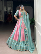 Lorenvalley Fashion Pure Rayon with Georgette Sequins and Thread Embroidery Work With Lace Touch Up Lehenga Choli with Dupatta