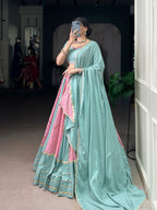 Lorenvalley Fashion Pure Rayon with Georgette Sequins and Thread Embroidery Work With Lace Touch Up Lehenga Choli with Dupatta