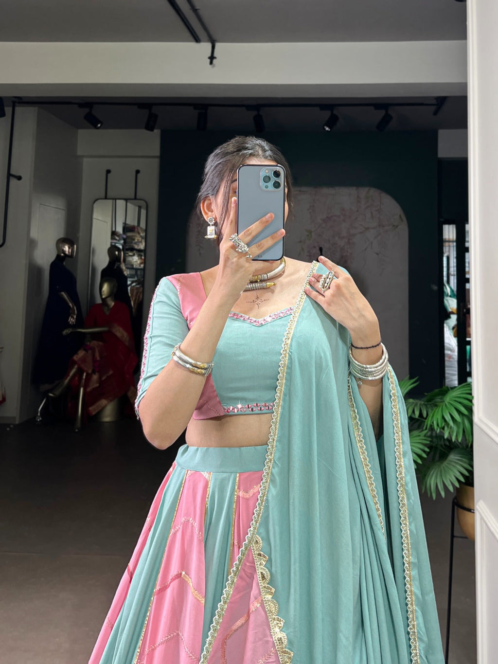 Lorenvalley Fashion Pure Rayon with Georgette Sequins and Thread Embroidery Work With Lace Touch Up Lehenga Choli with Dupatta