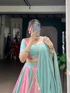 Lorenvalley Fashion Pure Rayon with Georgette Sequins and Thread Embroidery Work With Lace Touch Up Lehenga Choli with Dupatta