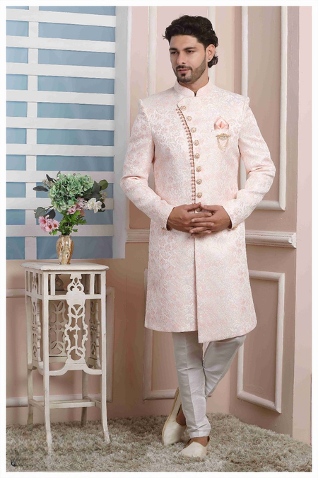 Raivat Ethnic Jacquard Silk Thread Work Indo Western In Pink Colour